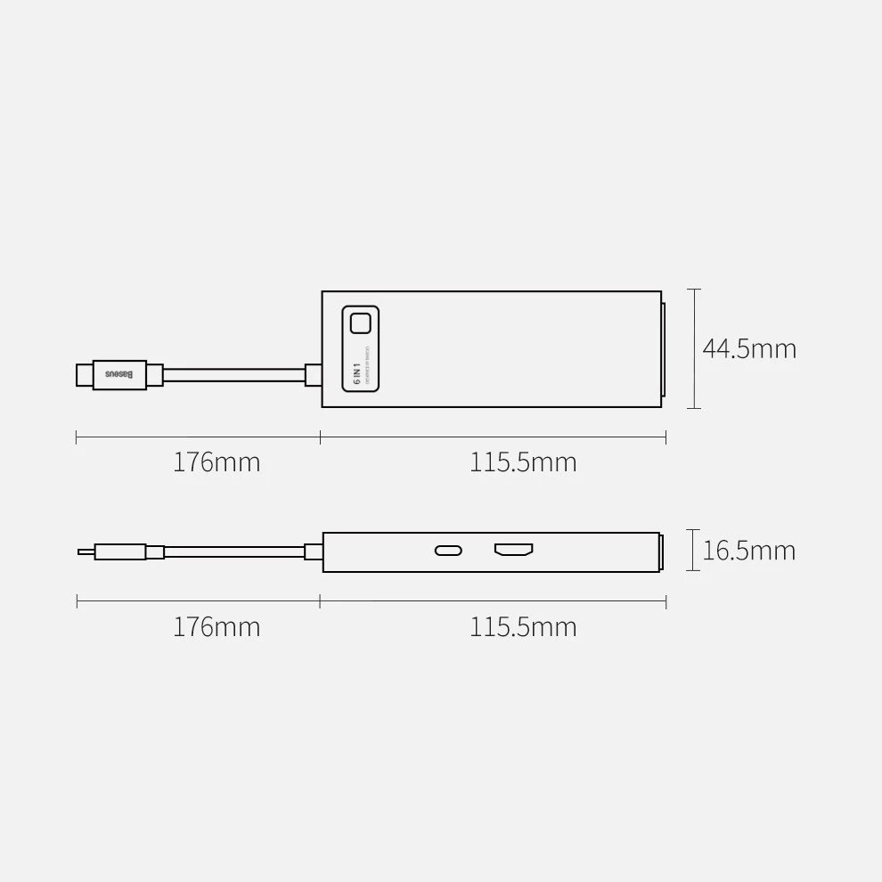 Baseus Metal Gleam serijos 6in1 šakotuvas USB-C - 3x USB 3.0 HDMI USB-C PD Ethernet RJ45