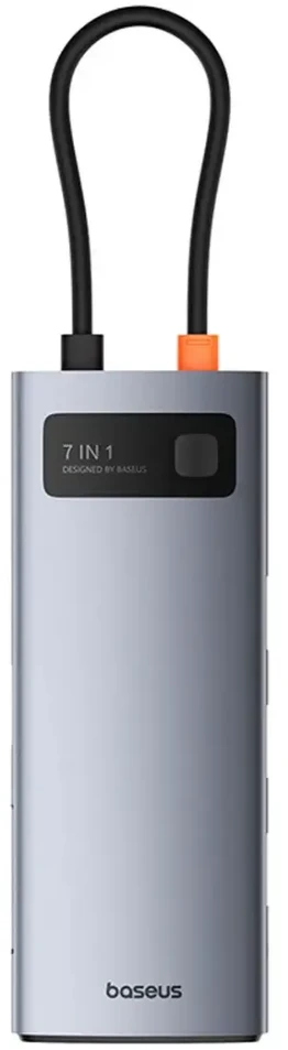 Baseus Metal Gleam 7-in-1 šakotuvas USB-C į HDMI | 3x USB 3.0 | USB-C | SD | Micro SD | 100 W | pilkas