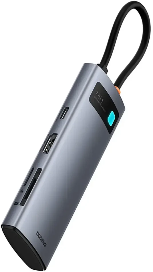 Baseus Metal Gleam 7-in-1 šakotuvas USB-C į HDMI | 3x USB 3.0 | USB-C | SD | Micro SD | 100 W | pilkas