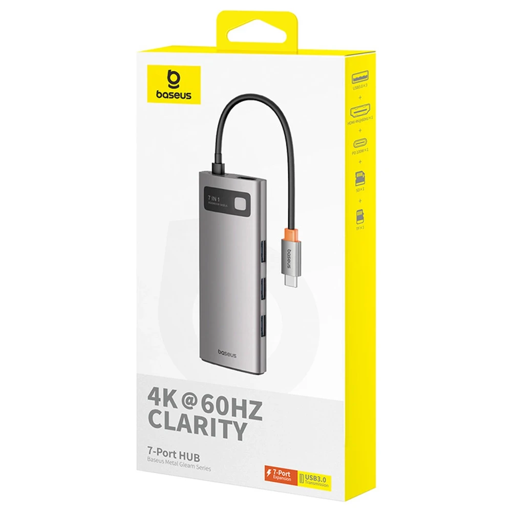 Baseus Metal Gleam Series 7-in-1 USB-C HUB Docking Station Kosminė pilka
