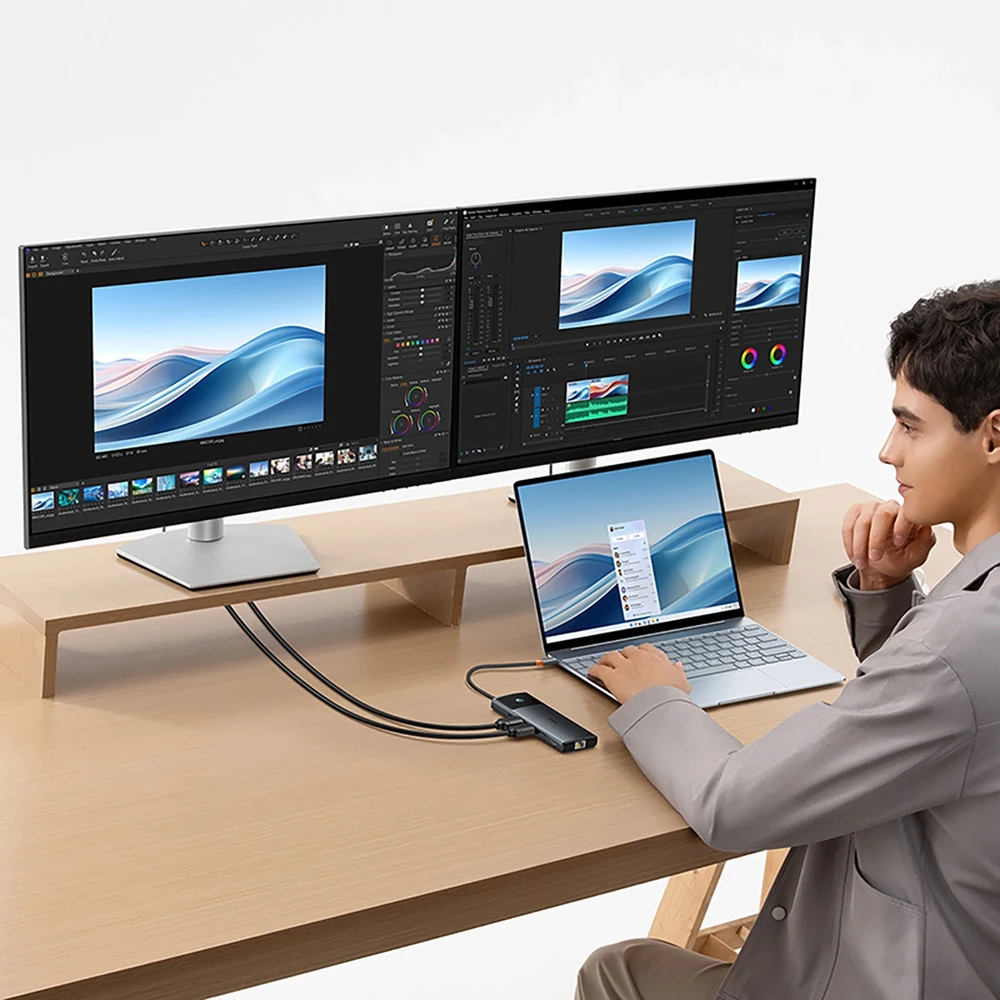 Baseus 10-in-1 adapteris prijungtų du monitorius prie nešiojamojo kompiuterio