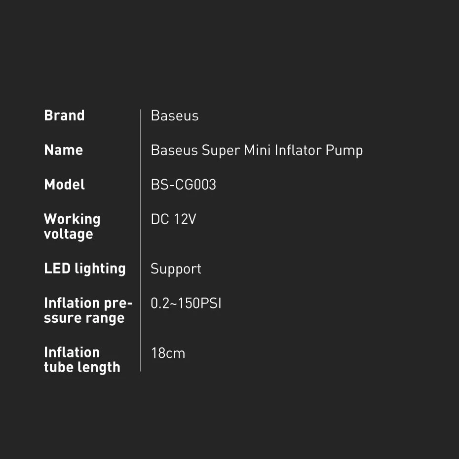 Automobilinis oro kompresorius Baseus Super Mini Inflator Pump CRCQ000001