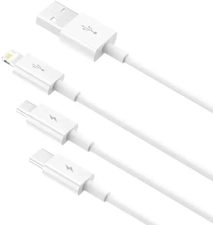 Baseus P10320105221-00 3-in-1 duomenų perdavimo ir įkrovimo kabelis | USB-A į USB-C, Lightning, Micro USB | 17,5 W | 0,5 m | baltas