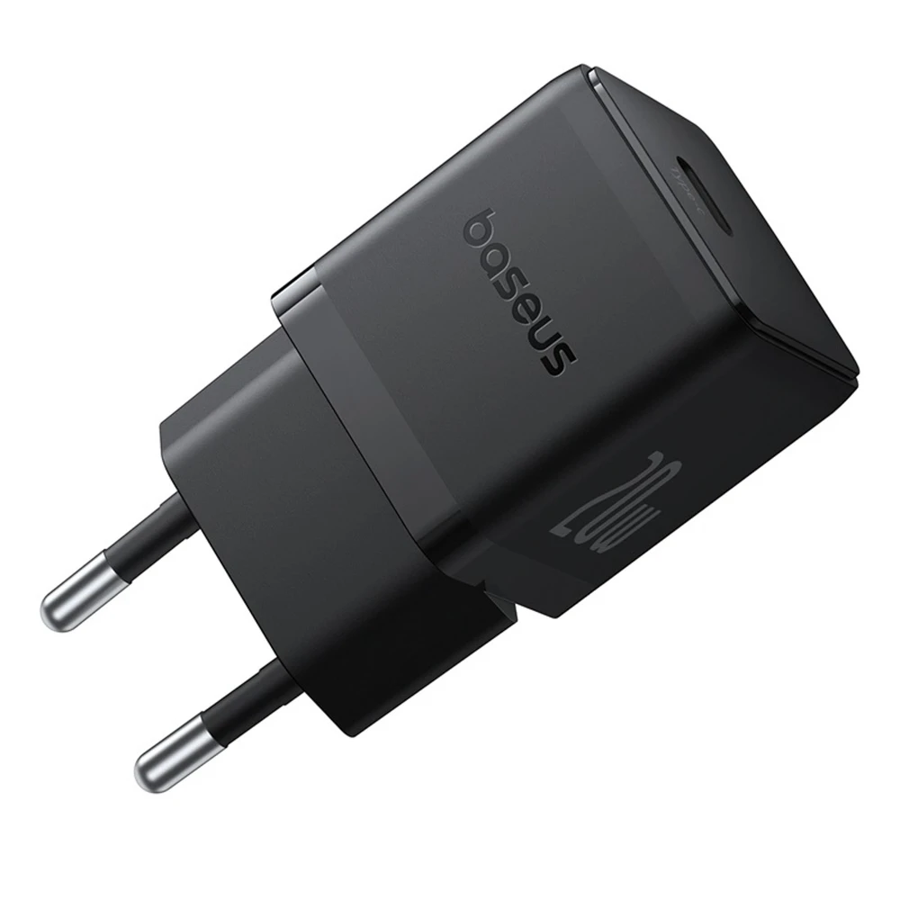 Baseus Sieninis įkroviklis Palm 20W USB-C QC3.0 PD3.0 su USB-C kabeliu 1m, juodas