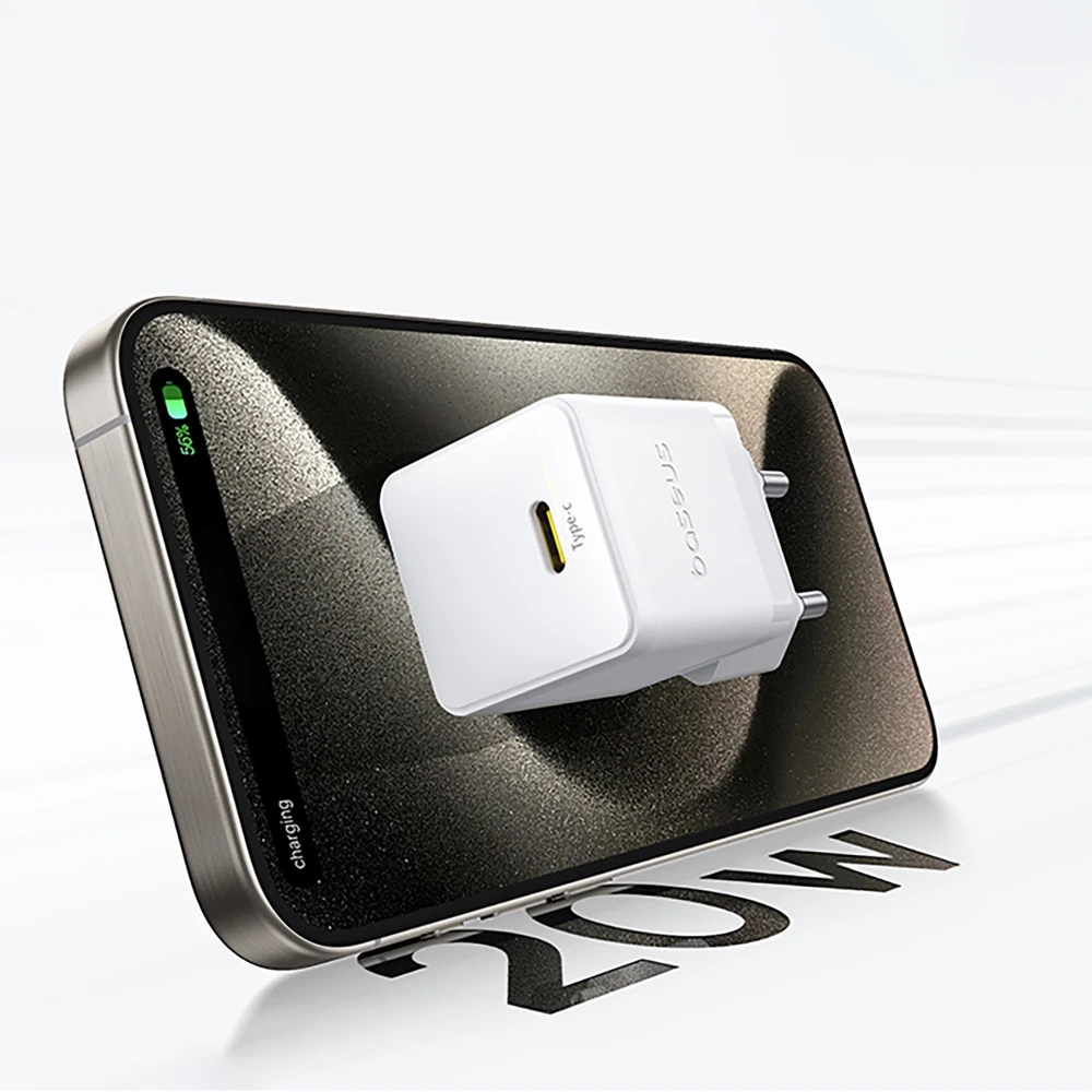 Baseus Sieninis įkroviklis Palm 20W USB-C QC3.0 PD3.0 su USB-C kabeliu 1m, baltas