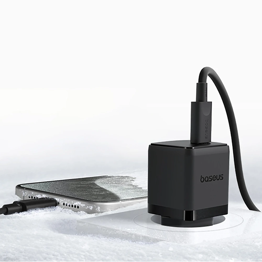 Baseus Sieninis įkroviklis Palm 20W USB-C QC3.0 PD3.0 su USB-C kabeliu 1m, juodas