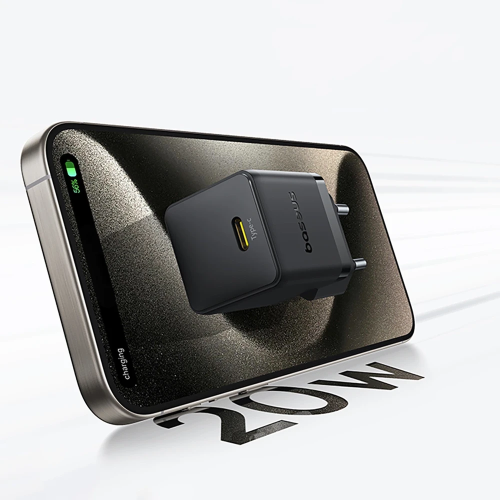 Baseus Sieninis įkroviklis Palm 20W USB-C QC3.0 PD3.0 su USB-C kabeliu 1m, juodas