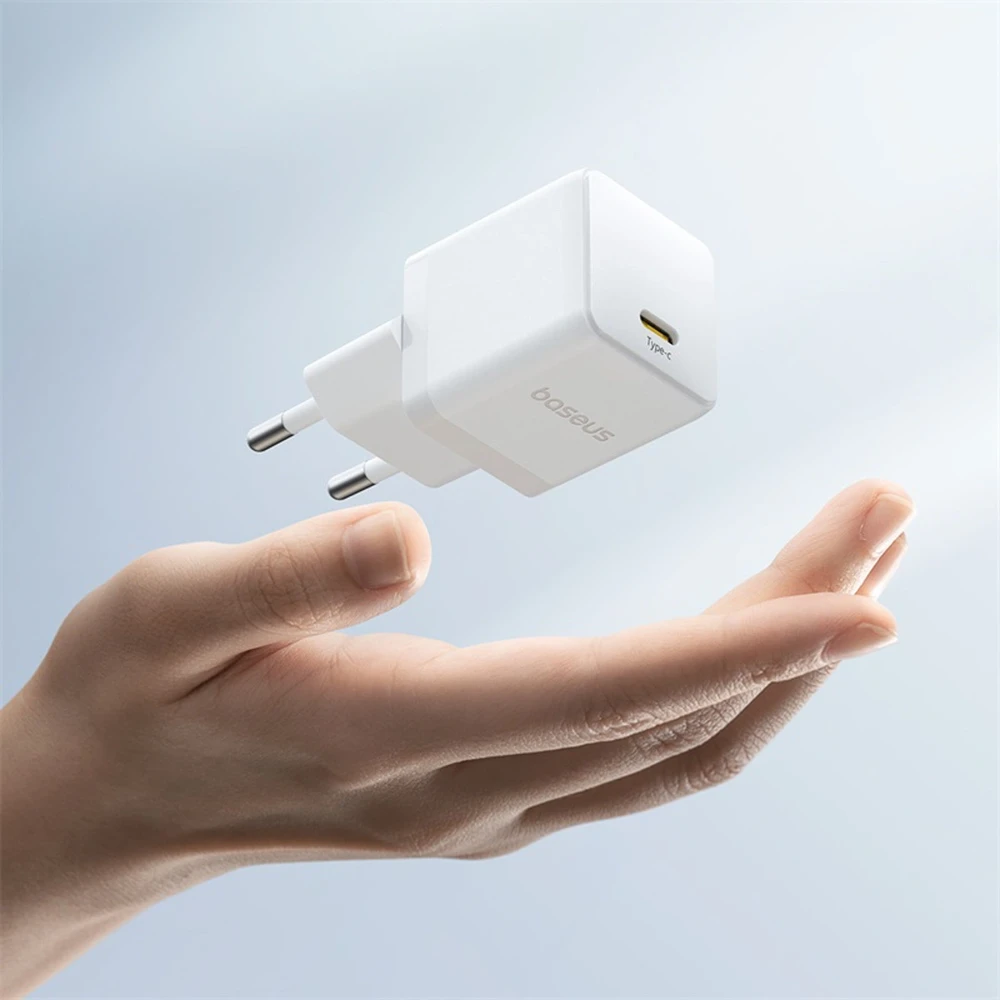 Baseus Sieninis įkroviklis Palm 20W USB-C QC3.0 PD3.0 su USB-C kabeliu 1m, baltas