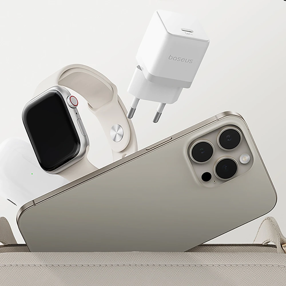 Baseus Sieninis įkroviklis Palm 20W USB-C QC3.0 PD3.0 su USB-C kabeliu 1m, baltas