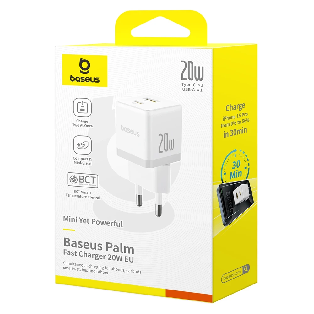 Baseus Palm 20 W dvigubas USB greitas įkroviklis baltas (P10111608213-00)