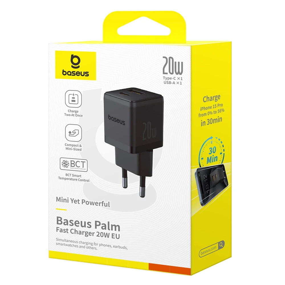 Baseus Palm 20 W dvigubas USB greitas įkroviklis juodas (P10111608113-00)