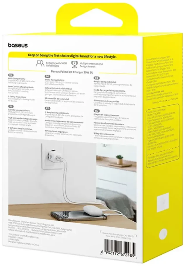 Baseus Delninė kelioninė įkrovimo stotelė | 30W | PD, QC | USB-C, USB-A | balta