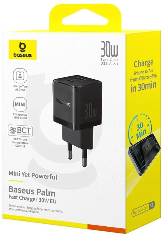Baseus Delninė kelioninė įkroviklis | 30W | PD, QC | USB-C, USB-A | juodas