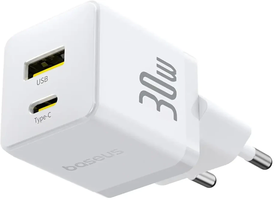 Baseus Delninė kelioninė įkrovimo stotelė | 30W | PD, QC | USB-C, USB-A | balta