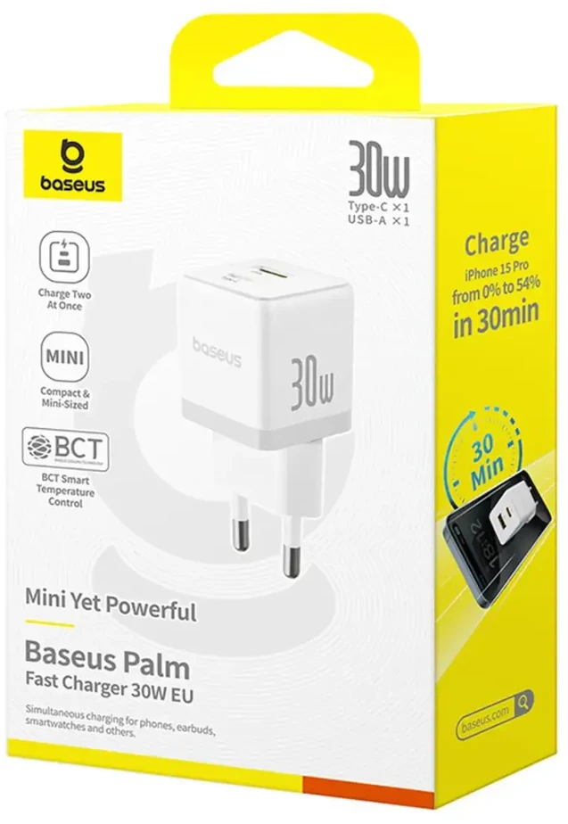 Baseus Delninė kelioninė įkrovimo stotelė | 30W | PD, QC | USB-C, USB-A | balta