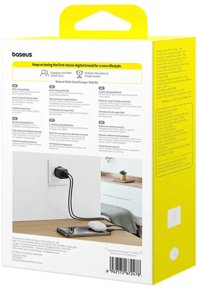Baseus Delninė kelioninė įkroviklis | 30W | PD, QC | USB-C, USB-A | juodas