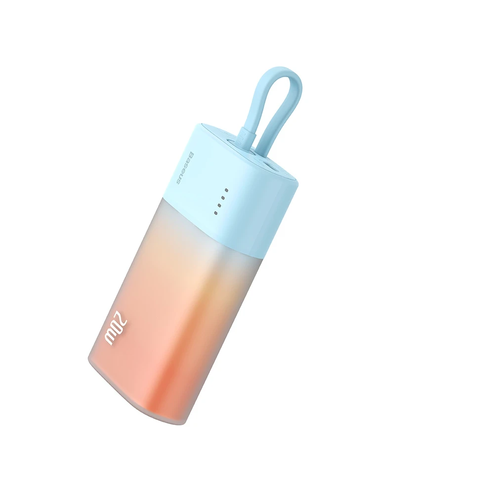 Baseus Popsicle 5200mAh 20W Powerbank with Built-in Lightning kabelis (+ Baltas Baseus Simple USB-C - USB-C 60W/20V/3A/30cm kabelis) - mėlyna-oranžinė