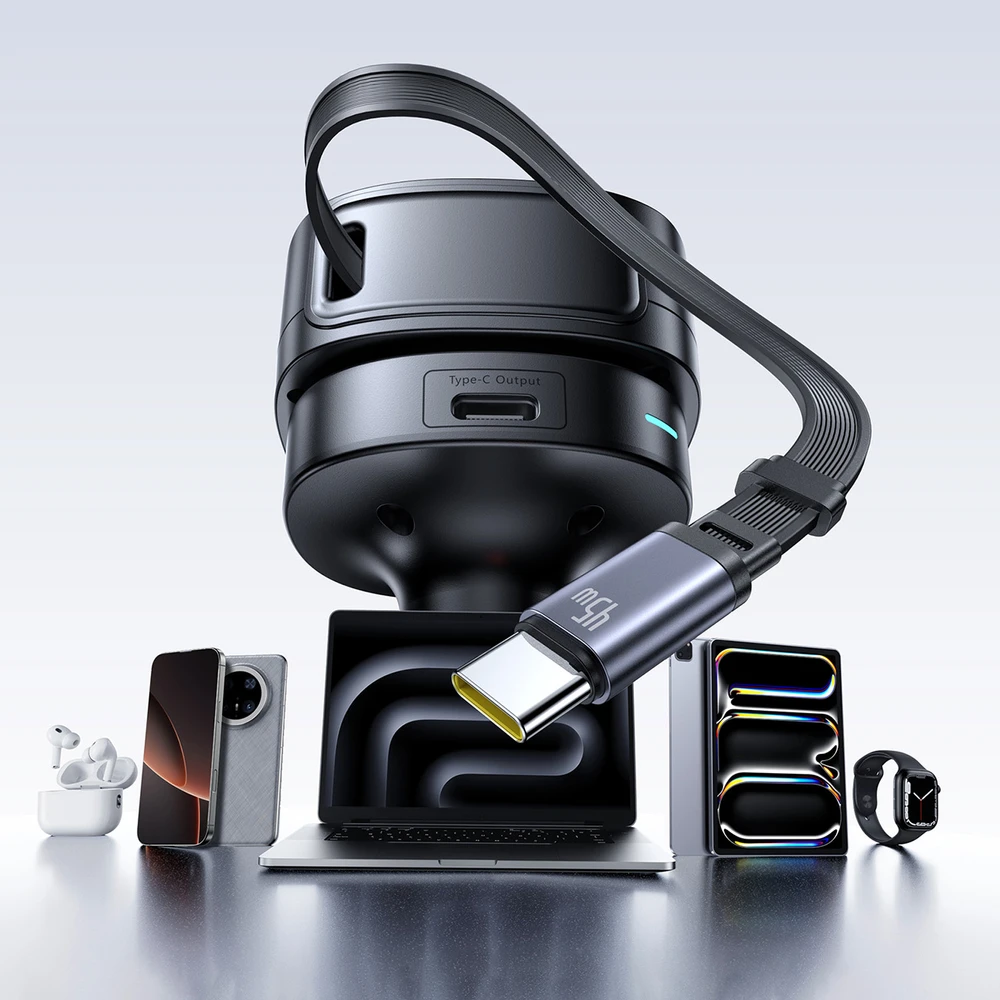 „Baseus PrimeTrip VR1“ 60 W USB-A USB-C su ištraukiamu USB-C laidu - juoda