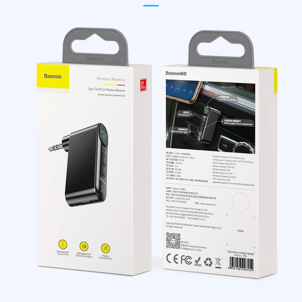 Baseus Qiyin AUX automobilinis Bluetooth imtuvas juodas