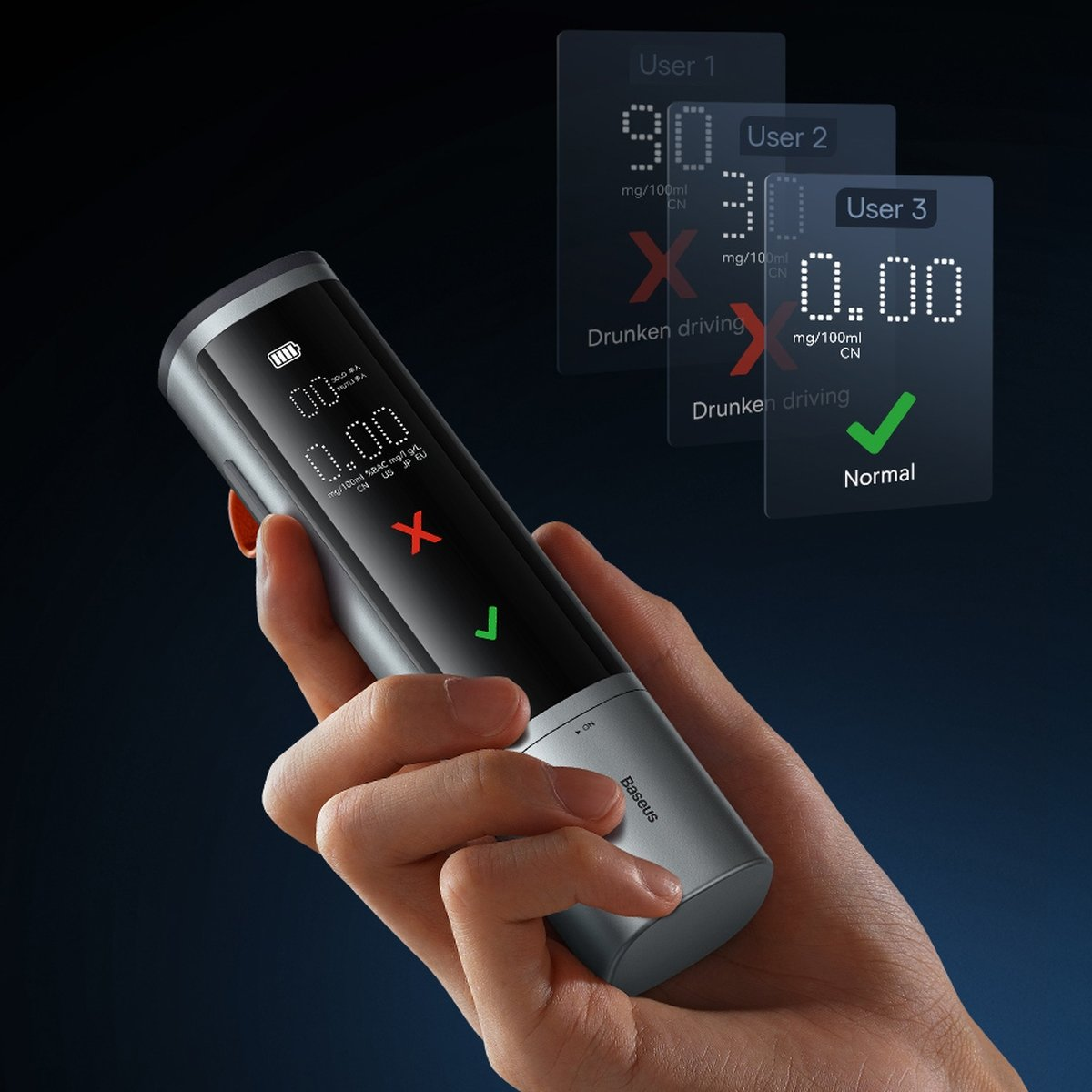 Baseus SafeJourney Pro elektroninis alkotesteris bekontaktis (pilkas)