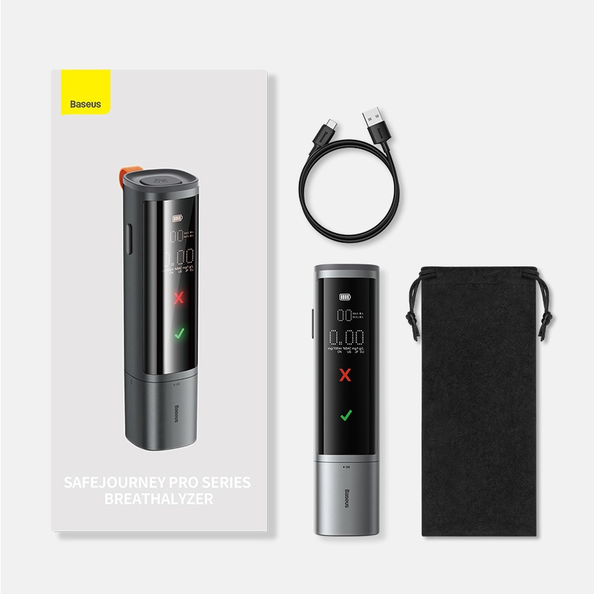 Baseus SafeJourney Pro elektroninis alkotesteris bekontaktis (pilkas)