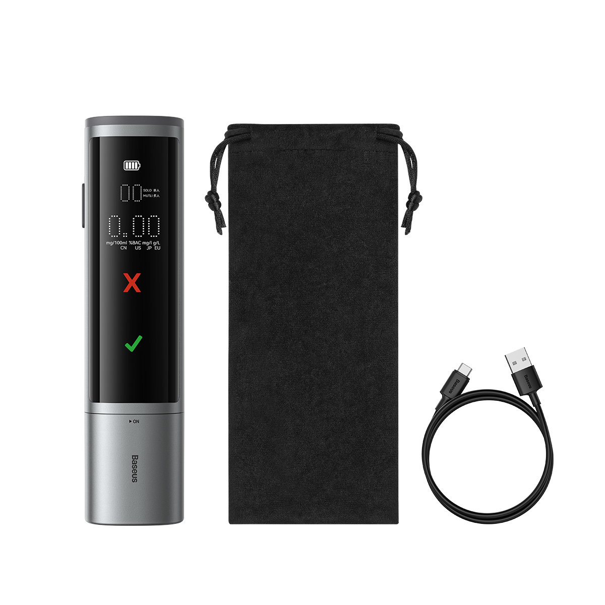 Baseus SafeJourney Pro elektroninis alkotesteris bekontaktis (pilkas)