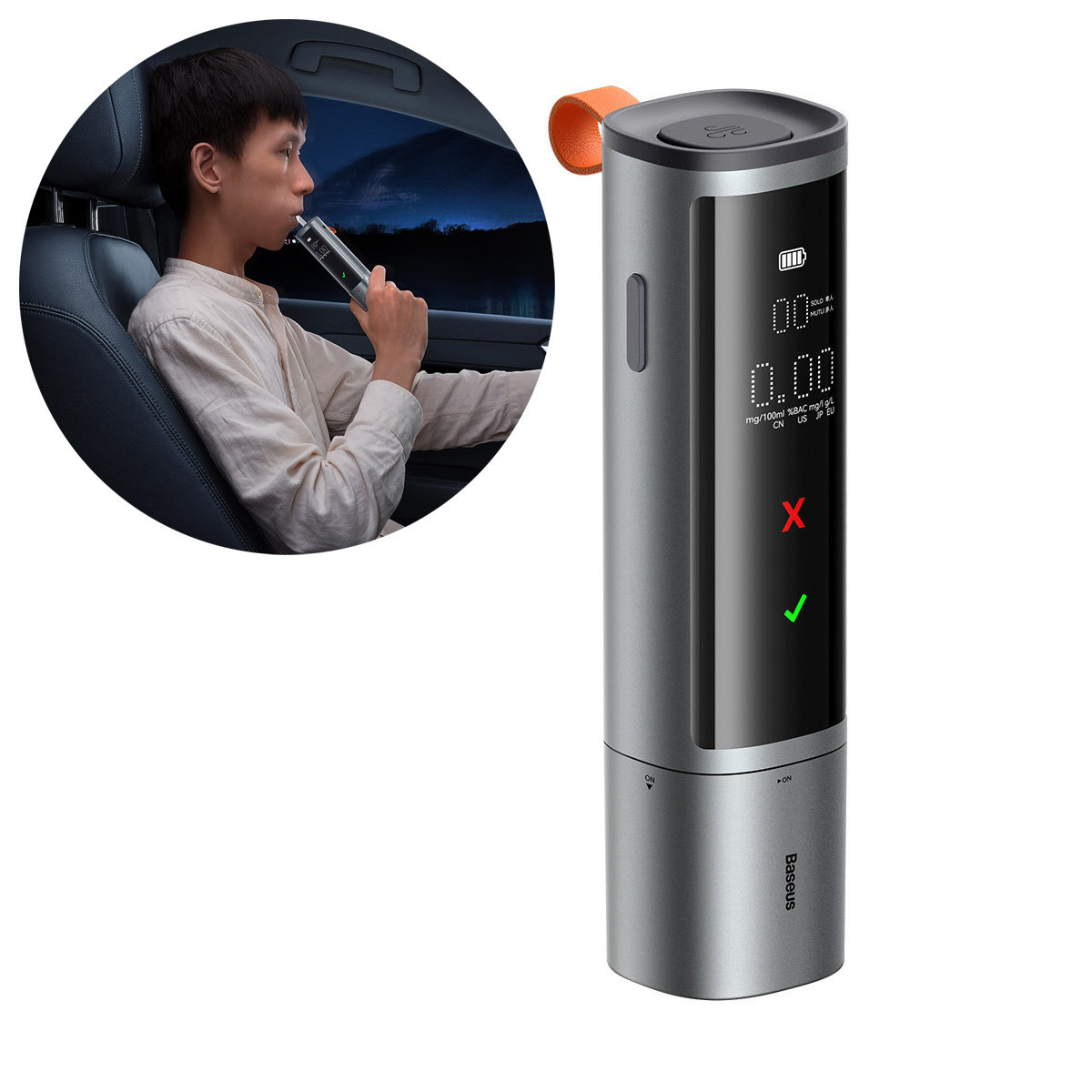 Baseus SafeJourney Pro elektroninis alkotesteris bekontaktis (pilkas)