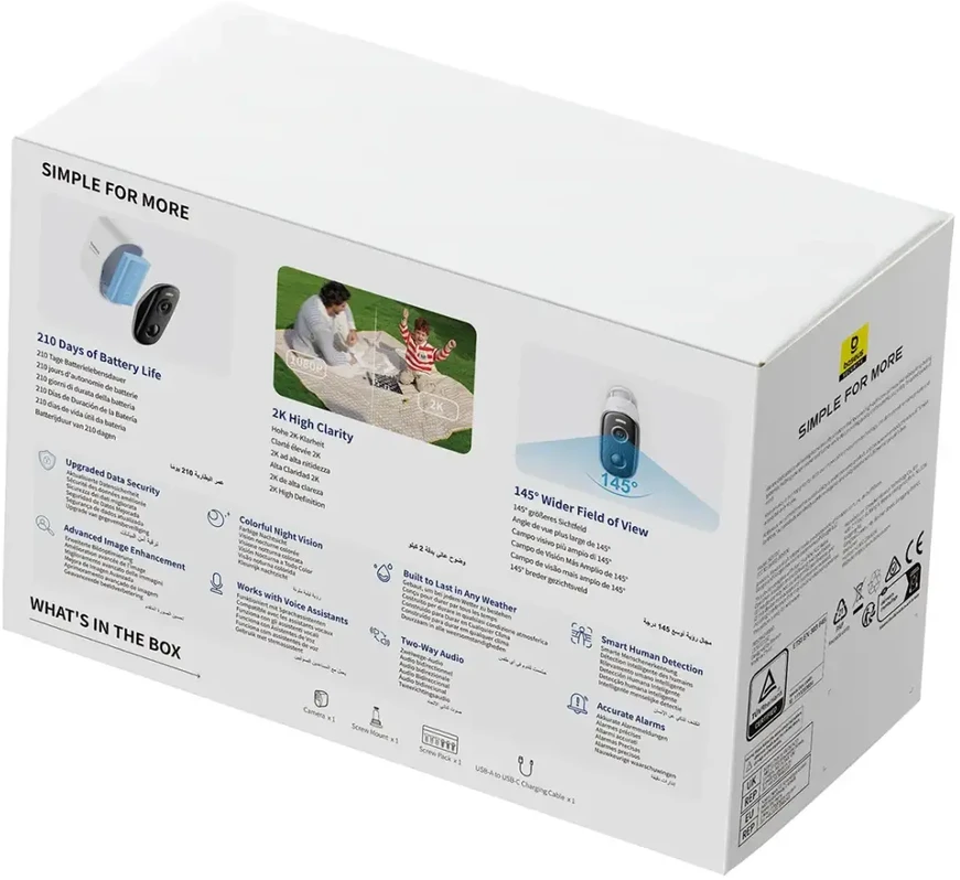 Baseus Security N1 2K lauko kamera – balta