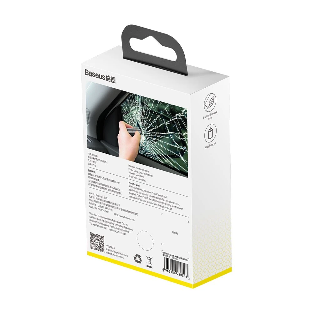 Baseus Sharp Tool apsauginis plaktukas (langų daužymas+apsauginio diržo pjovimas) Pilkas