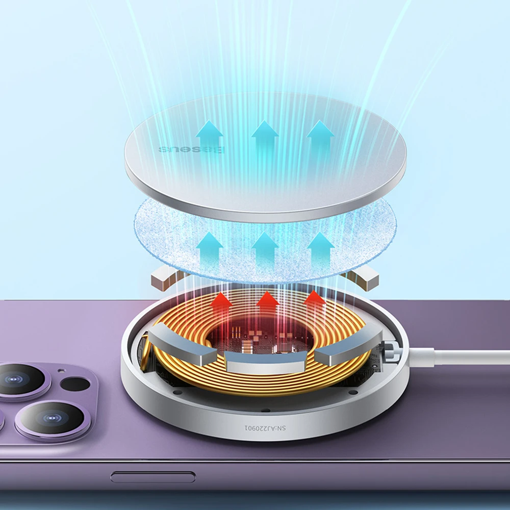 „Baseus Simple Mini3“ magnetinis belaidis įkroviklis 15 W (Sidabrinis)