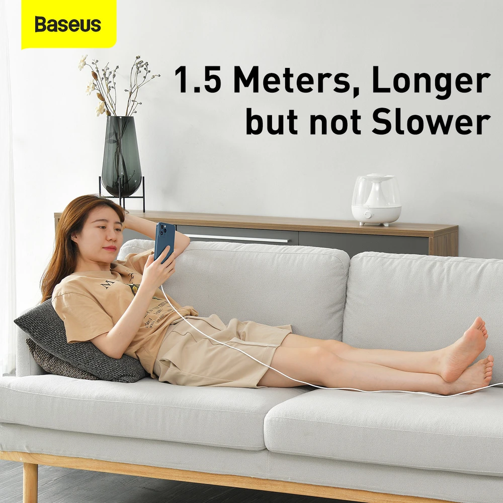 Baseus Simple Wisdom duomenų kabelio komplektas iš USB-C į Lightning PD 20W (2 Vnt), 1.5 m baltos spalvos