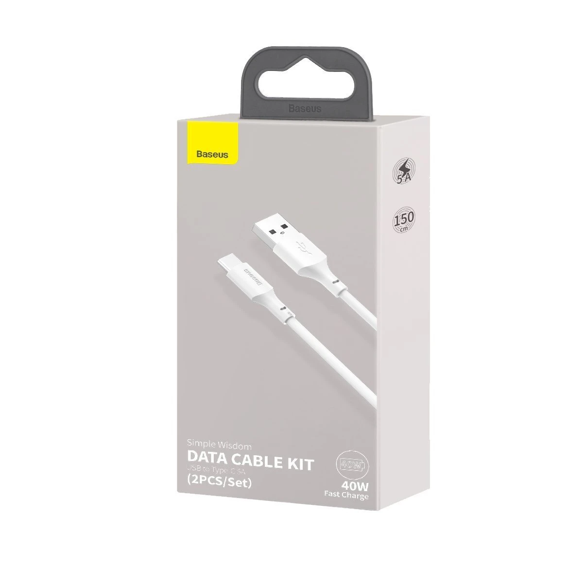 USB kabelių rinkinys Baseus Simple Wisdom Data Cable Kit USB to Type-C 5A (2PCS/Set) 1.5m baltas TZCATZJ-02