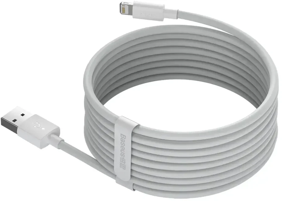 Baseus Simple Wisdom duomenų perdavimo ir įkrovimo kabelis | USB-A į Lightning | 12W | 1,5 m | baltas | 2 vnt.
