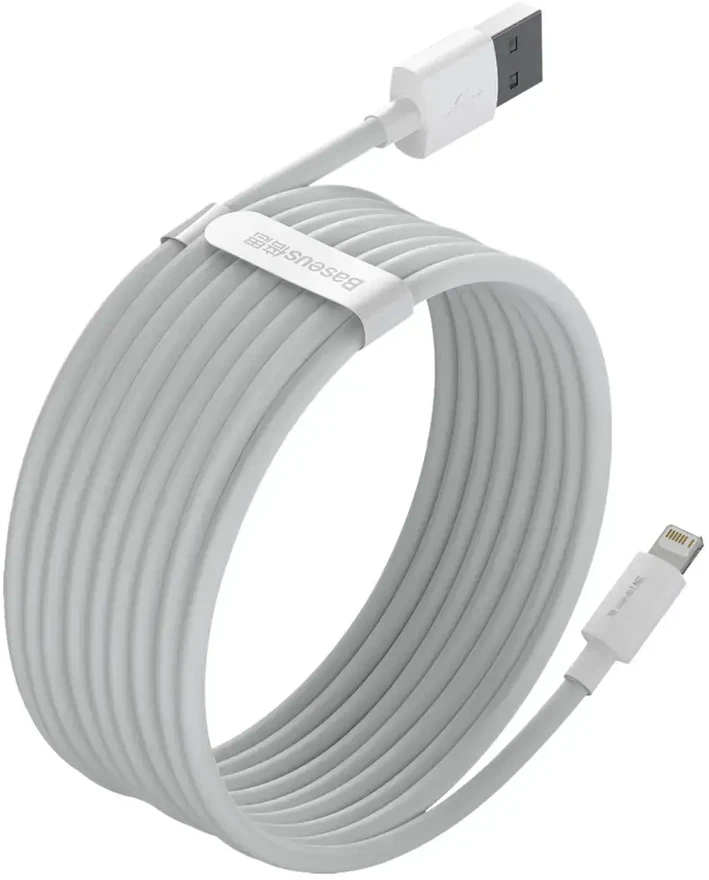 Baseus Simple Wisdom duomenų perdavimo ir įkrovimo kabelis | USB-A į Lightning | 12W | 1,5 m | baltas | 2 vnt.