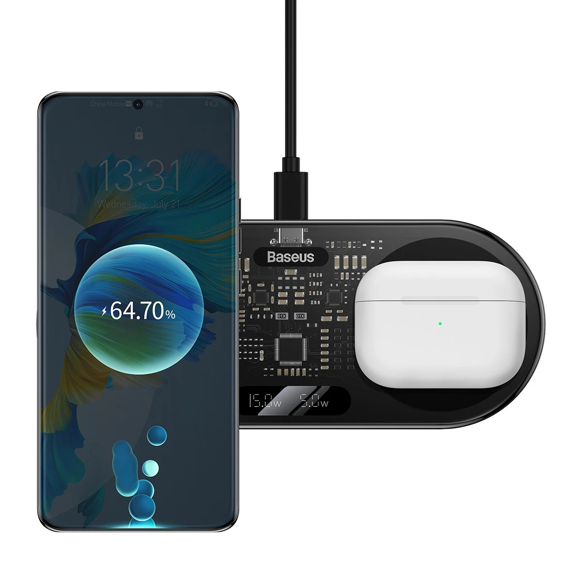 Dual Qi belaidis įkroviklis Baseus Digital LED Ekranas 20W