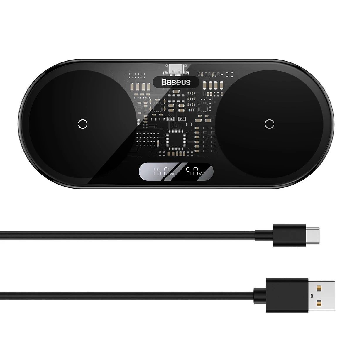 Dual Qi belaidis įkroviklis Baseus Digital LED Ekranas 20W