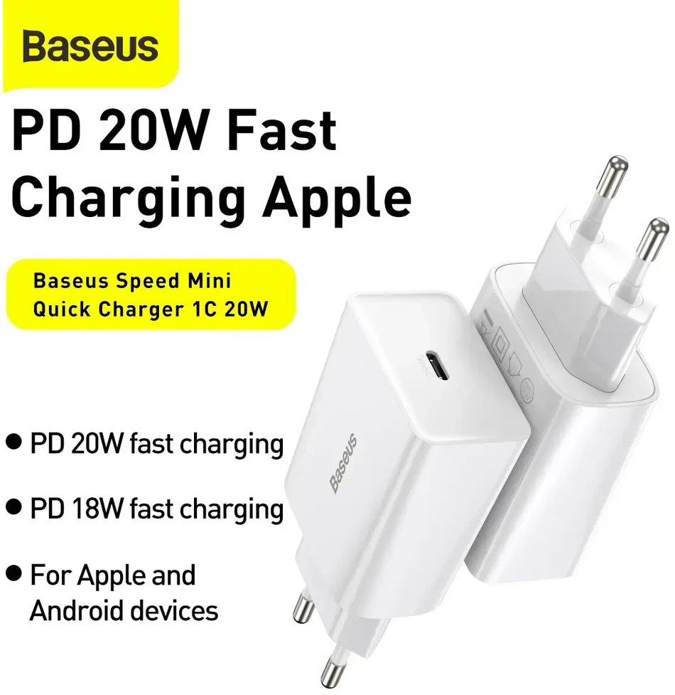 Baseus Speed Mini greitas įkroviklis USB-C PD 3A 20W baltas