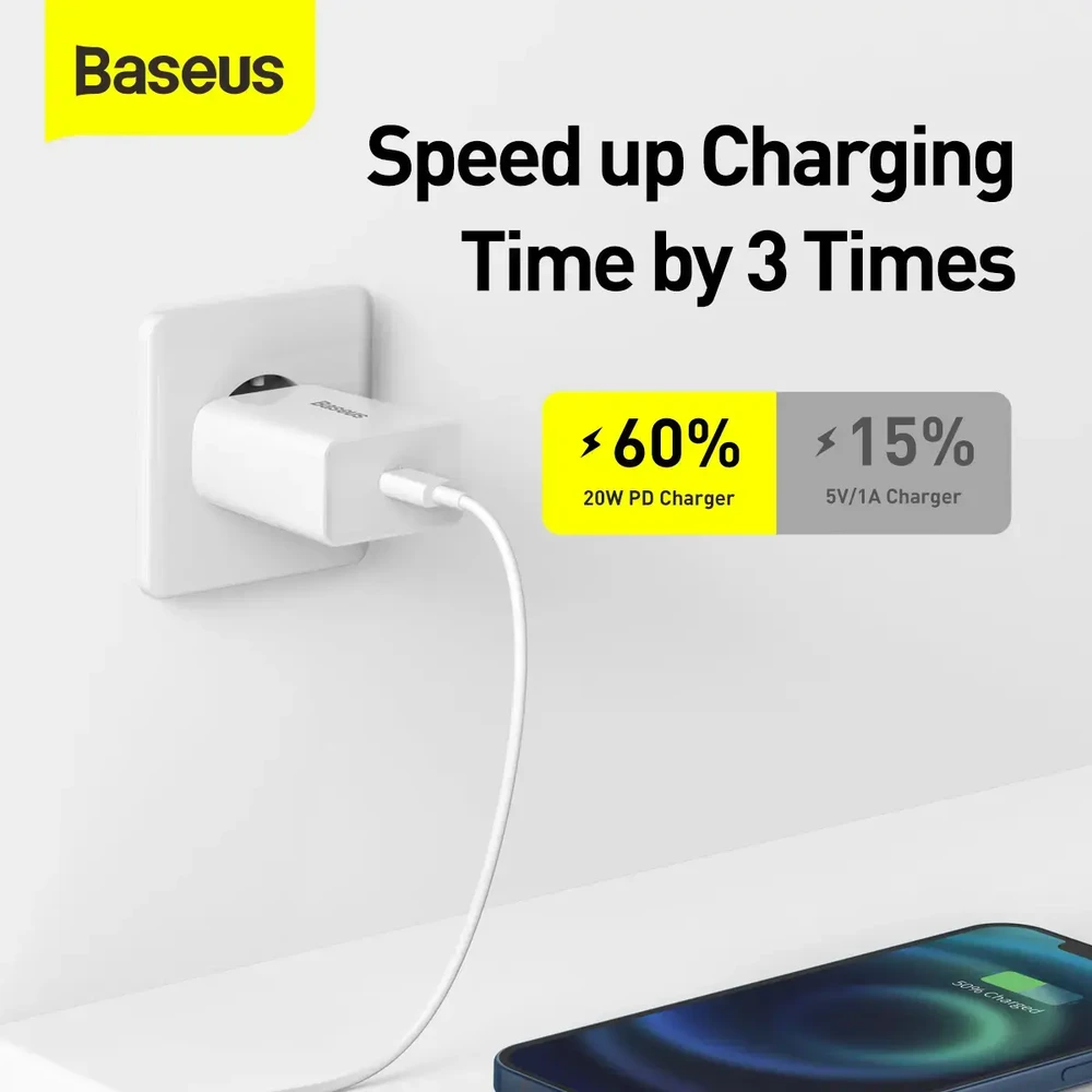 Baseus Speed Mini greitas įkroviklis USB-C PD 3A 20W baltas