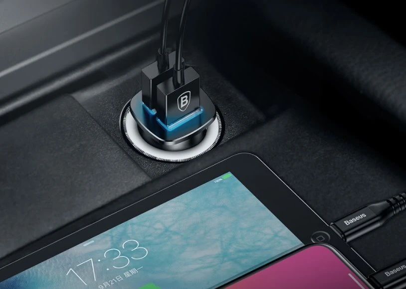 Baseus Square automobilinis įkroviklis 2xUSB QC3.0 5A 30W - Juodas
