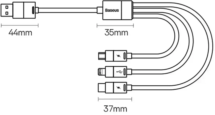 3in1 USB laidas Baseus StarSpeed Series, USB-C + Micro + Lightning 3.5A, 1.2m (juodas)