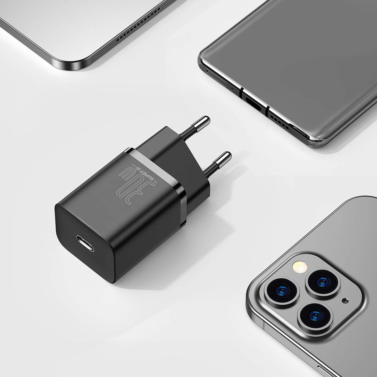Baseus Sieninis įkroviklis Super Si 30W USB-C QC3.0 PD, juodas
