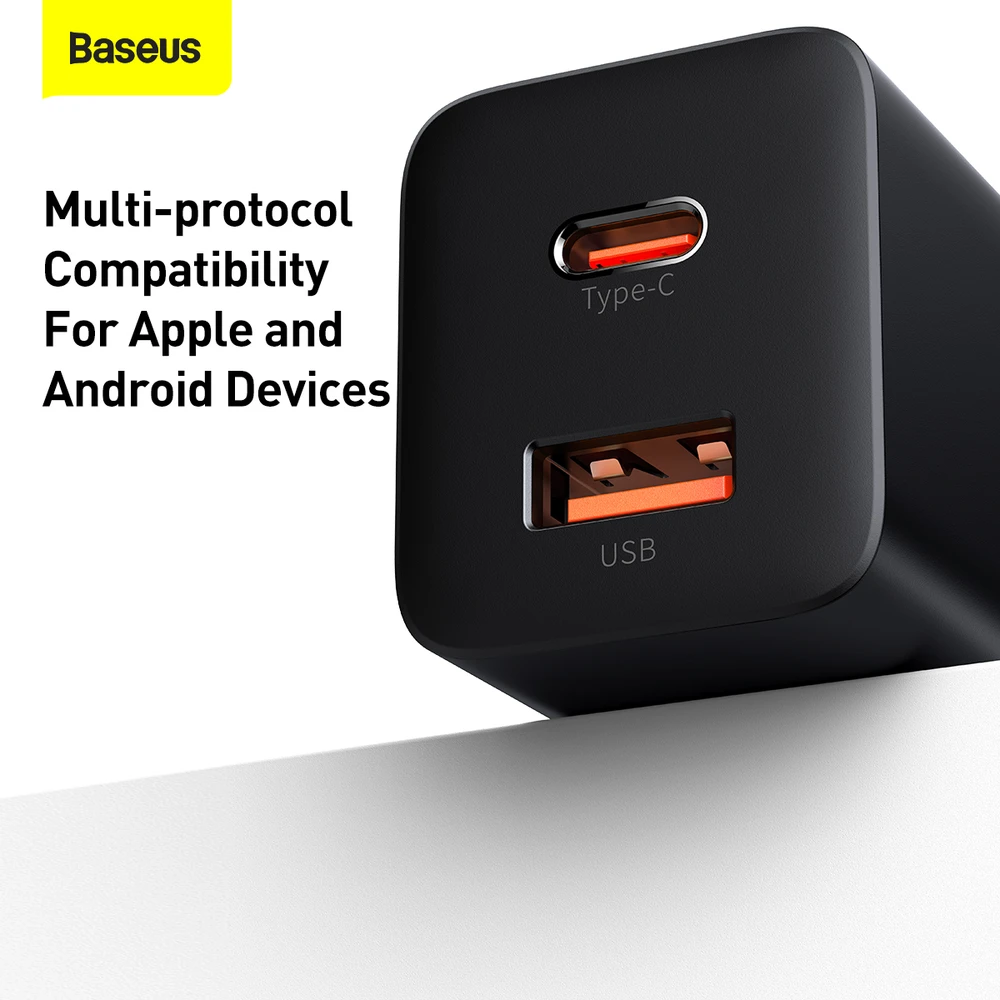 Baseus Super Si Pro įkroviklis USB + USB-C 30W - Juodas