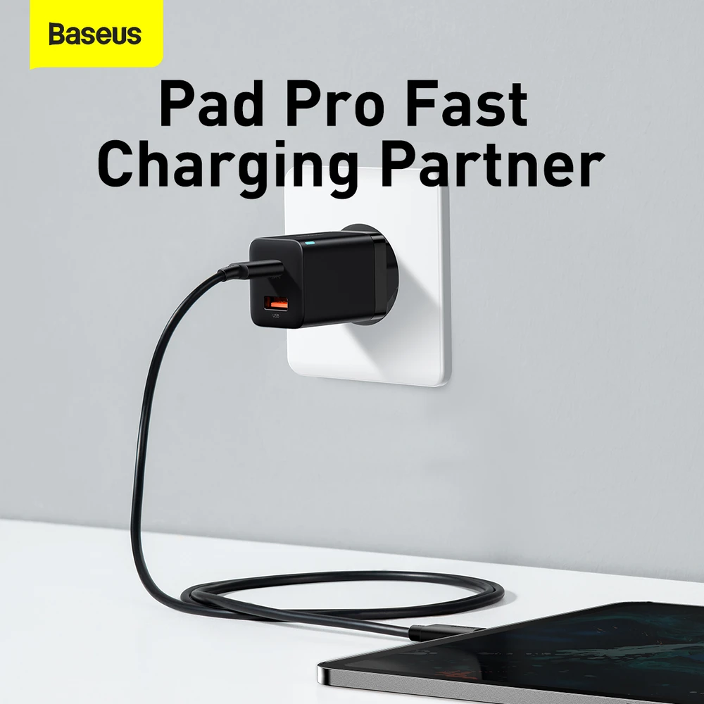 Baseus Super Si Pro įkroviklis USB + USB-C 30W - Juodas