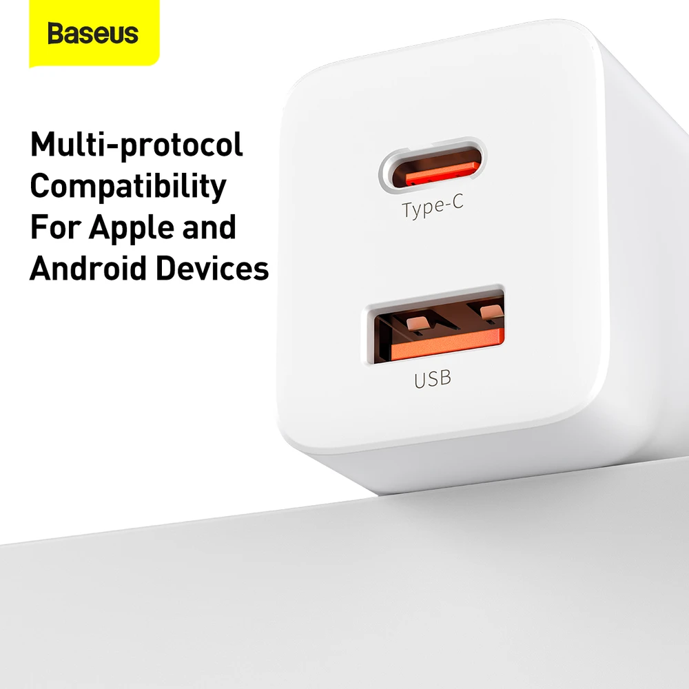 Baseus Super Si Pro įkroviklis USB + USB-C 30W - Baltas