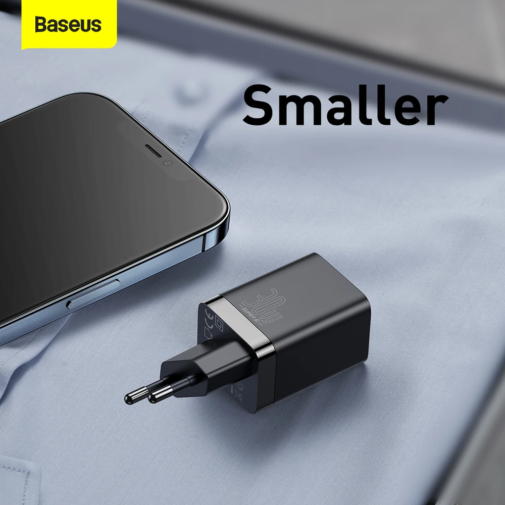 Baseus Super Si Pro įkroviklis USB + USB-C 30W - Juodas