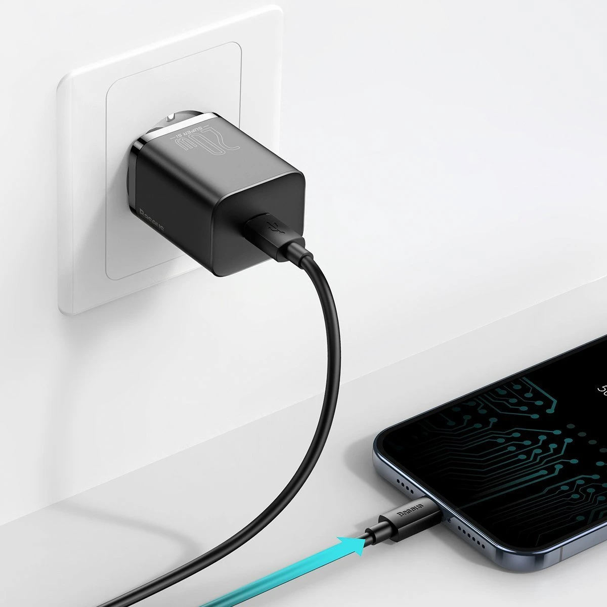 Baseus super Si Greitas įkroviklis 1C 20W su USB-C - Lightning kabeliu 1m - Juodas