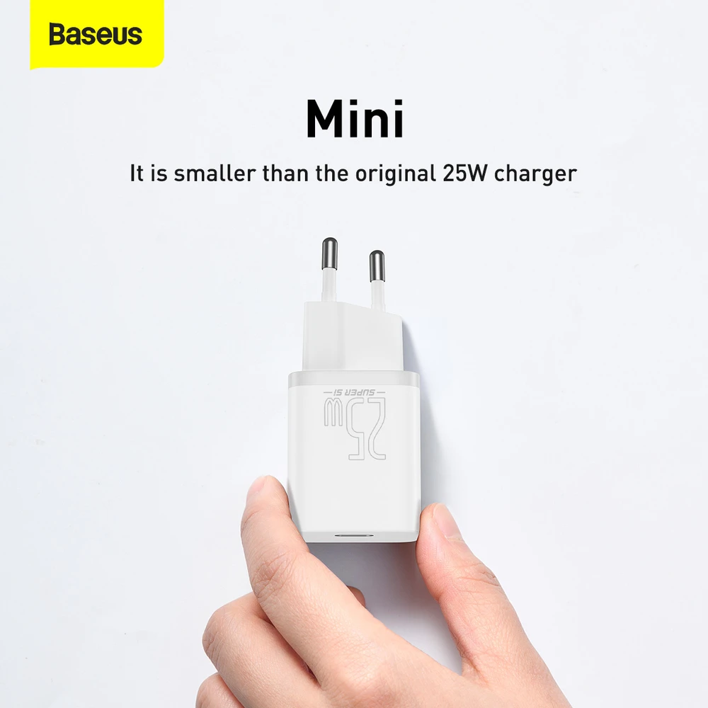 Baseus Super Si greitas įkroviklis 1C 25W su USB-C į USB-C kabeliu 1m - Baltas