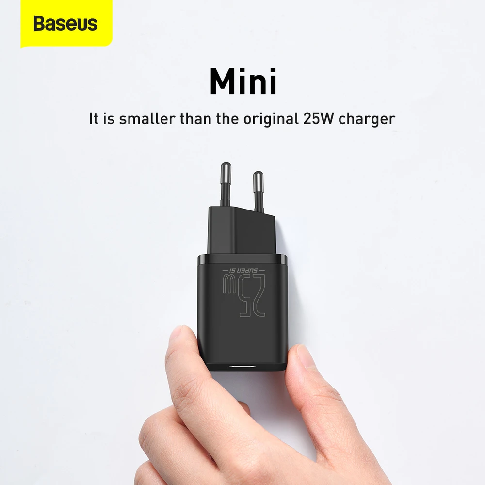 Baseus Super Si greitas įkroviklis 1C 25W su USB-C - USB-C kabelis 1m - Juodas