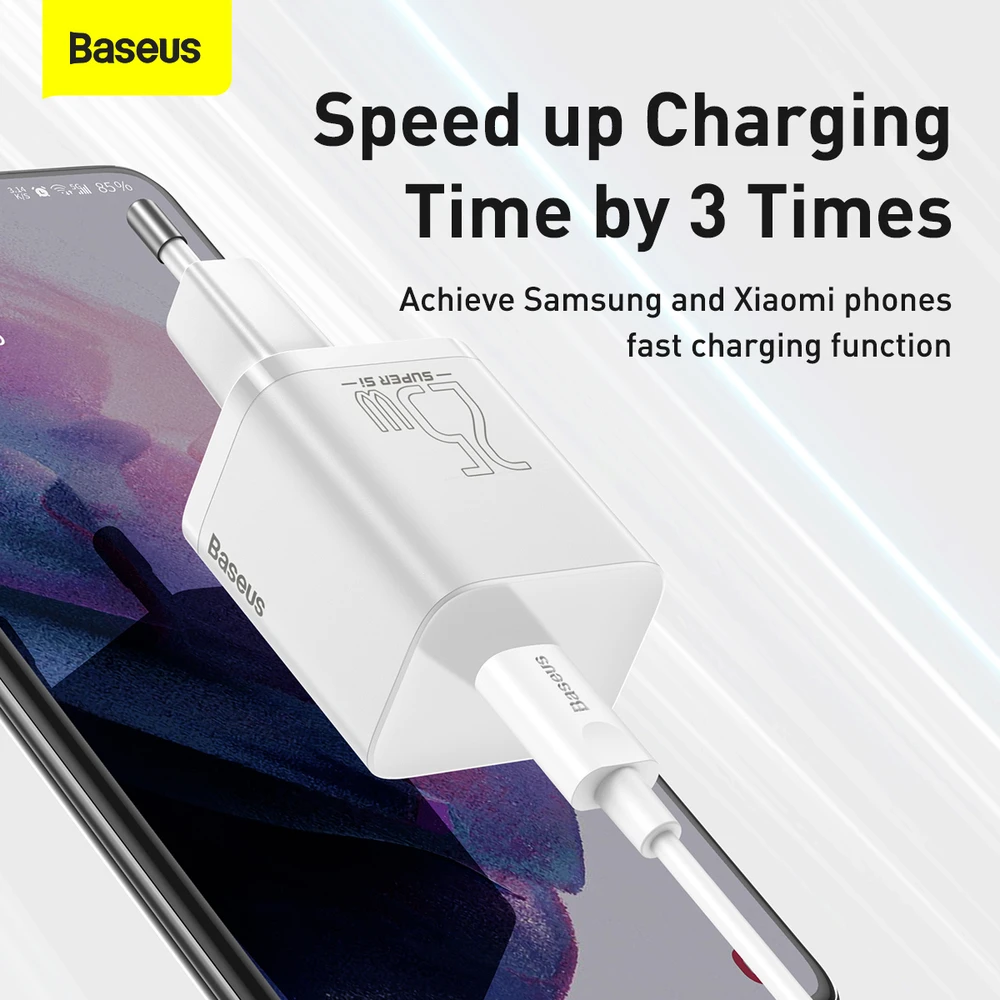 Baseus Super Si greitas įkroviklis 1C 25W su USB-C į USB-C kabeliu 1m - Baltas