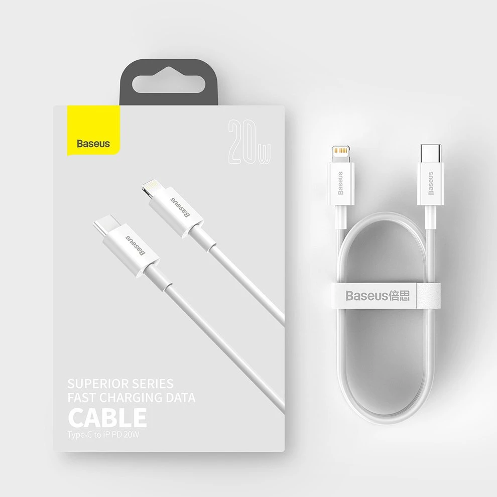 USB kabelis Baseus Superior iš Type-C į Lightning PD 20W 1.5m baltas CATLYS-B02